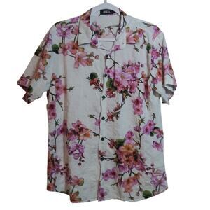 JOGAL Men's Hawaiian Shirt Short Sleeve Button Down Shirts Size L